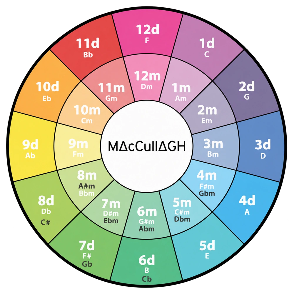 MacCullagh Rule of 5ths wheel showing major keys around the outside and their relative minor keys inside